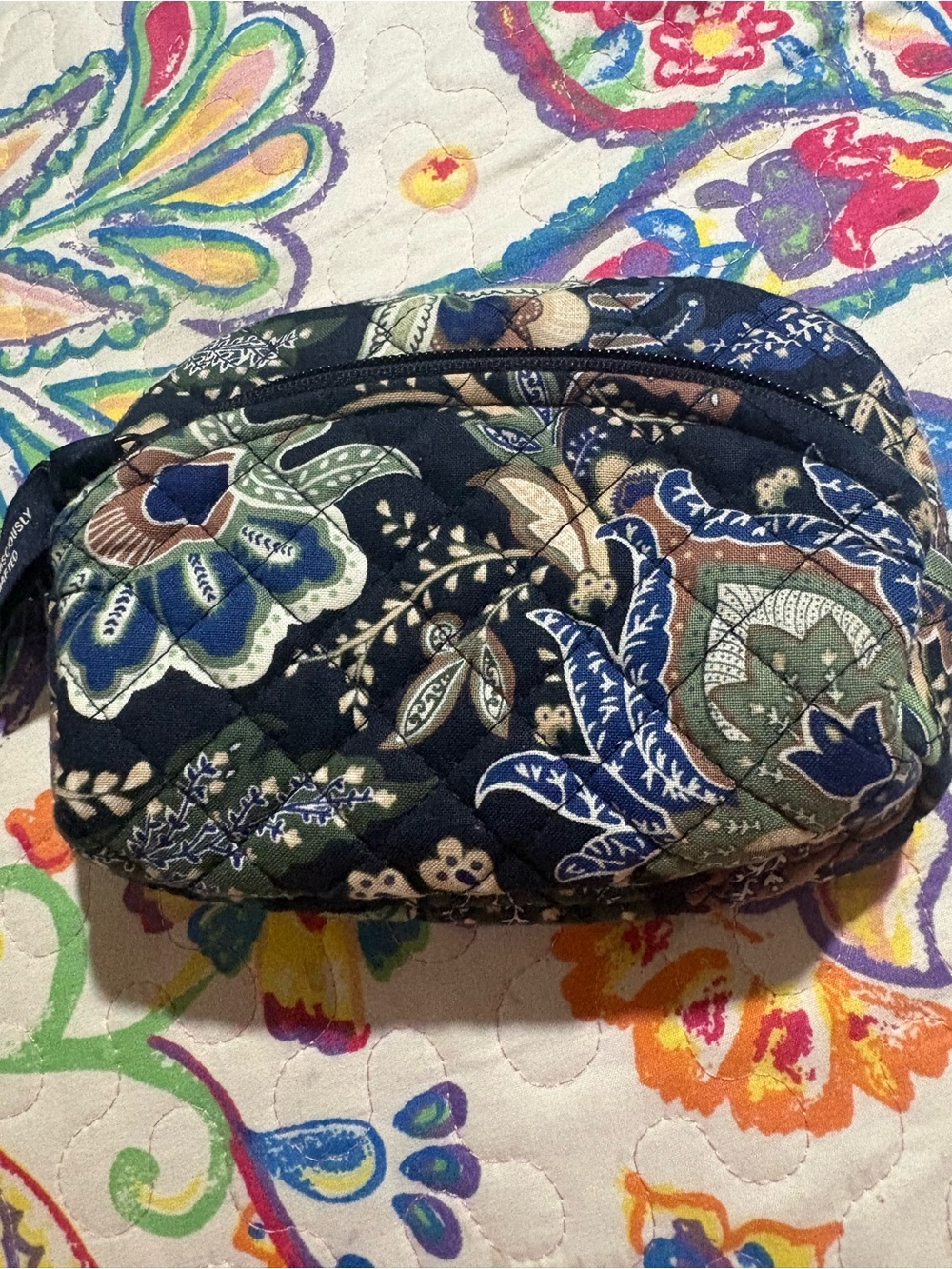 Vera Bradley Navy Multicolor Quilted Floral Cosmetic Case